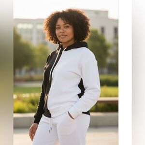 Two-Piece Black & White Color-Block Jogging Suit Plus Size XXL